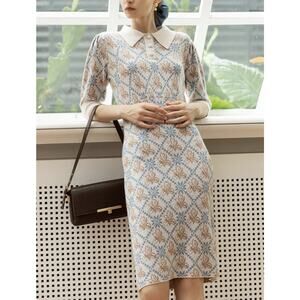 SIMPLE RETRO Women’s Medium Dress NWT Ariana Iris Floral Pattern Knit Sweater